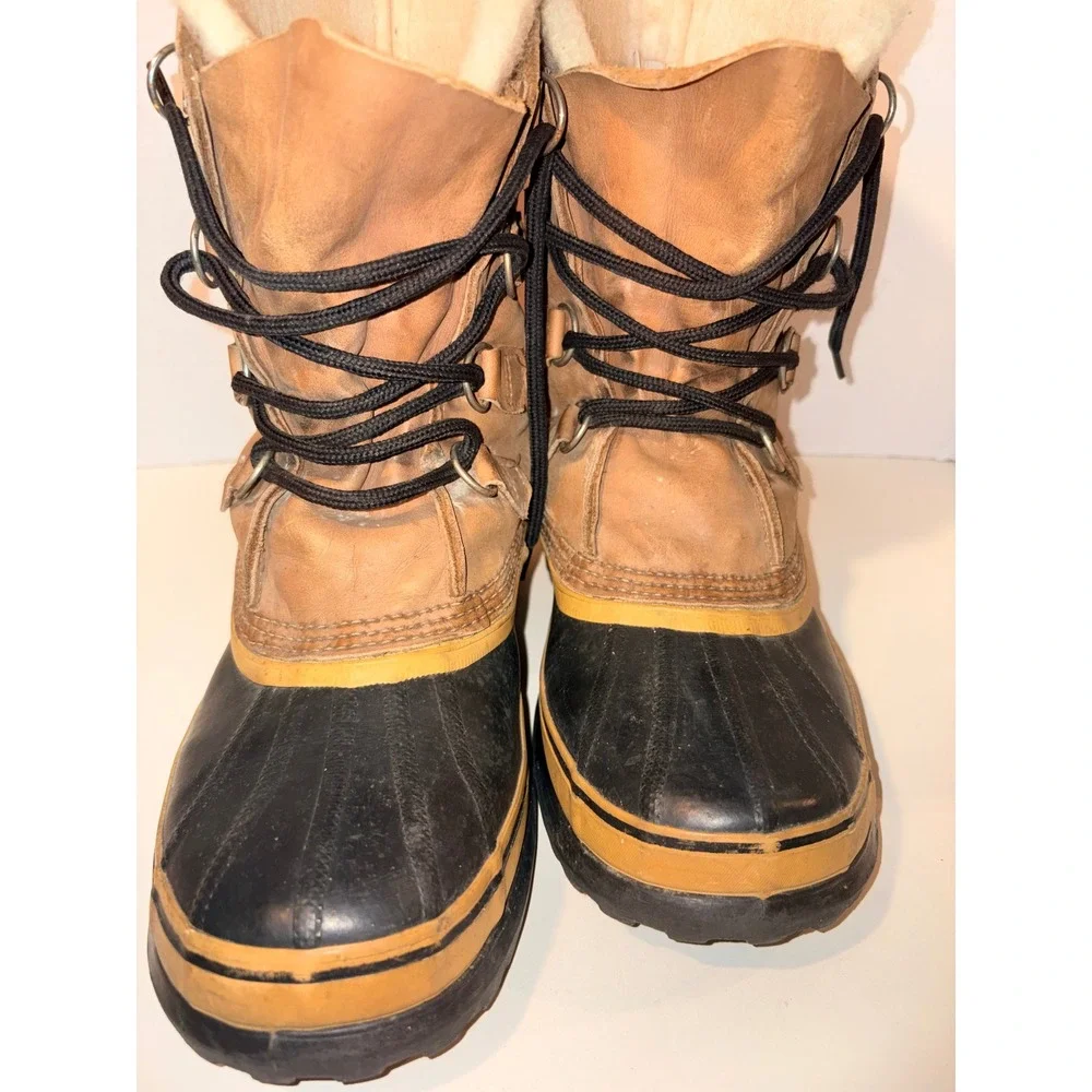 Sorel Caribou Waterproof Winter Snow Boots Men‎ Tan Leather Wool Lined Size 8